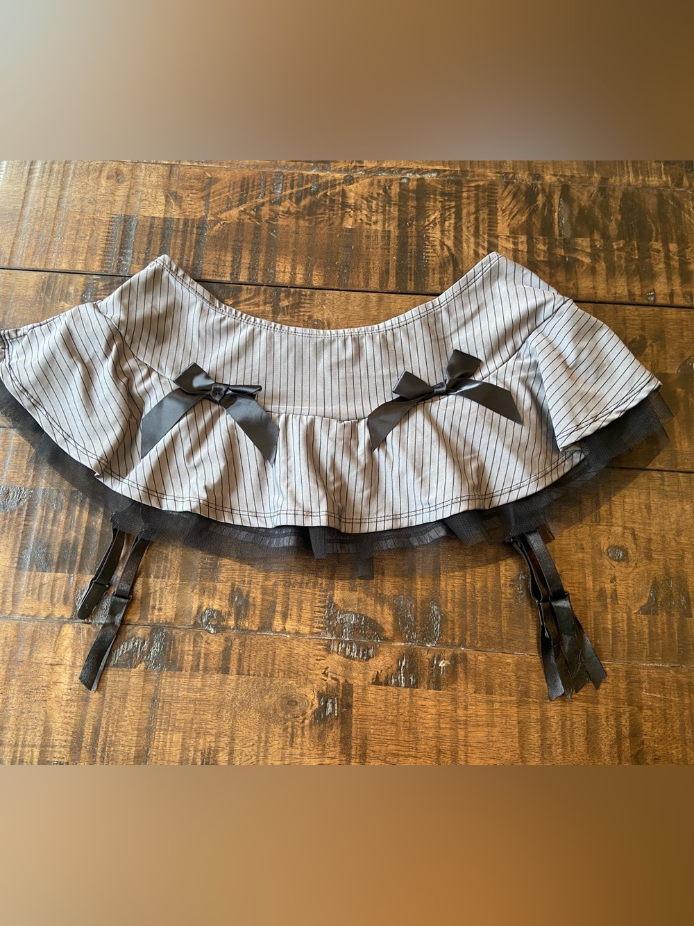 BodyRage Spencer’s Striped Gray Ruffle Mini Skirt with Garter Straps
